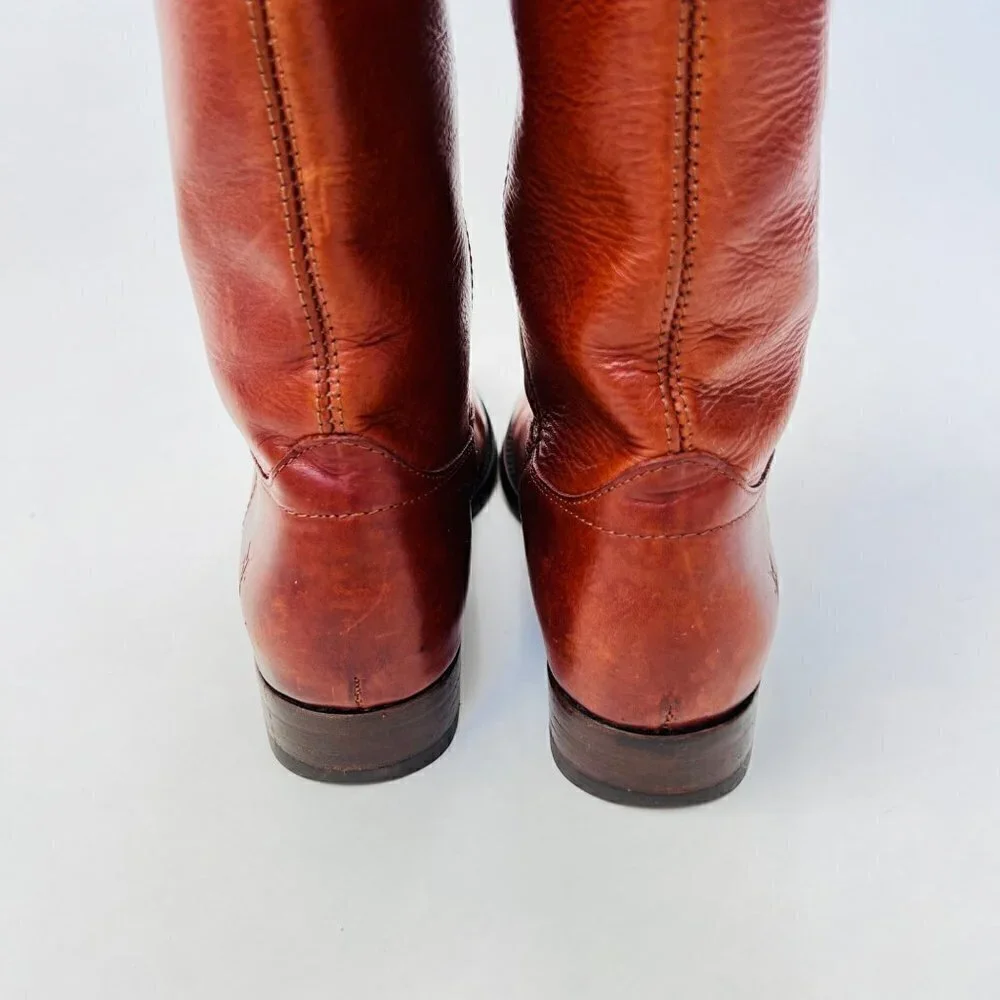 Frye Mellisa Buttons Lug Tall riding boots in brown, Size 6.5